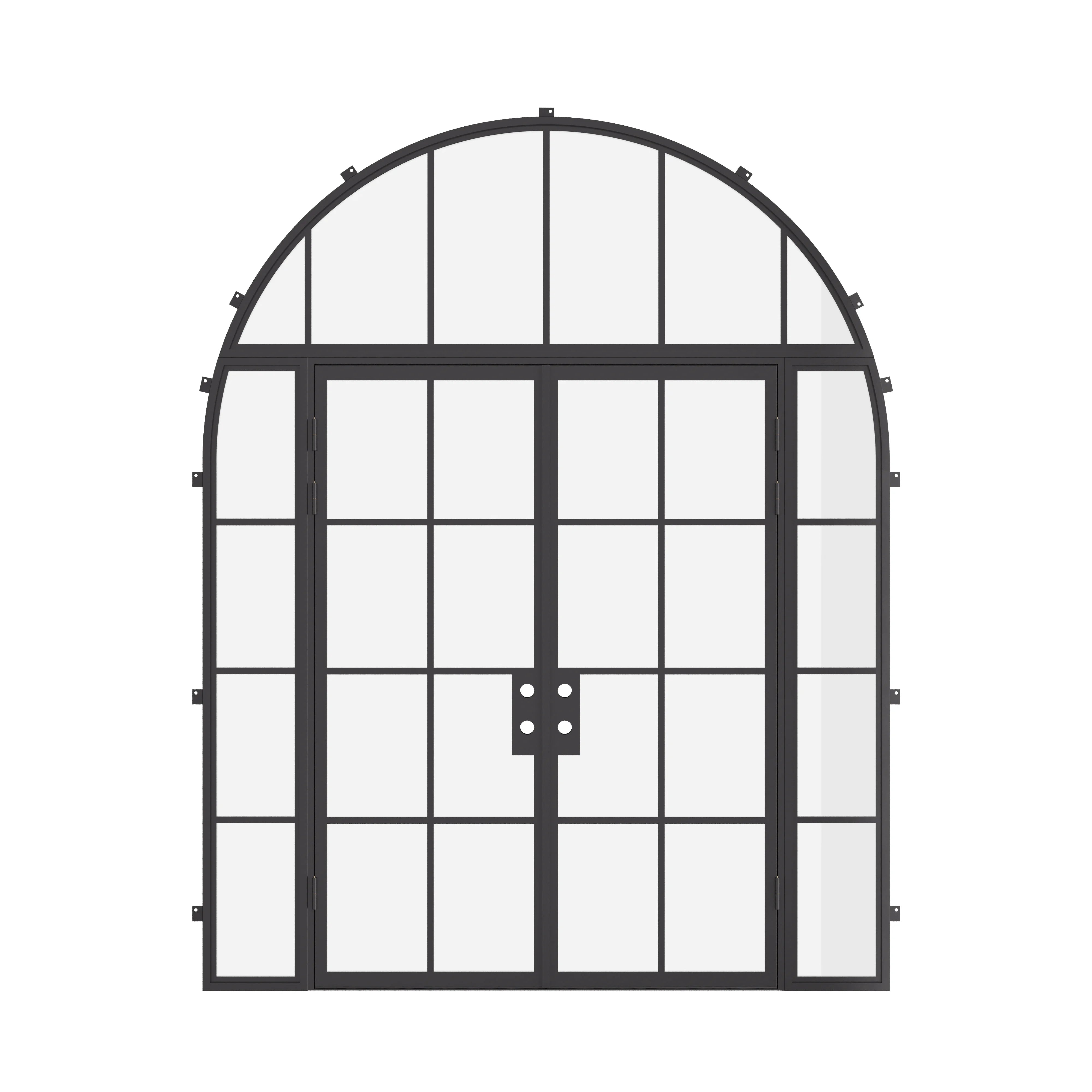statement double entry doors with sidelights and full arch glass and thermal core