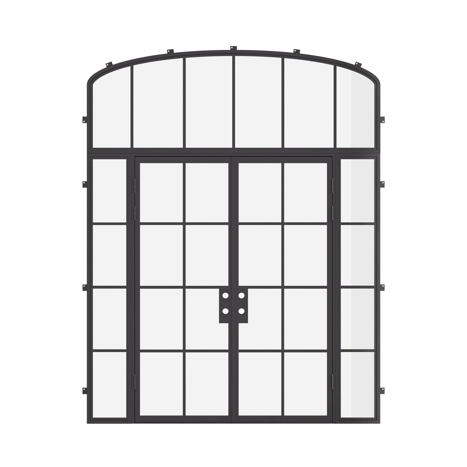 Air 5 double flat cold-rolled steel entry with sidelights and mini arch window