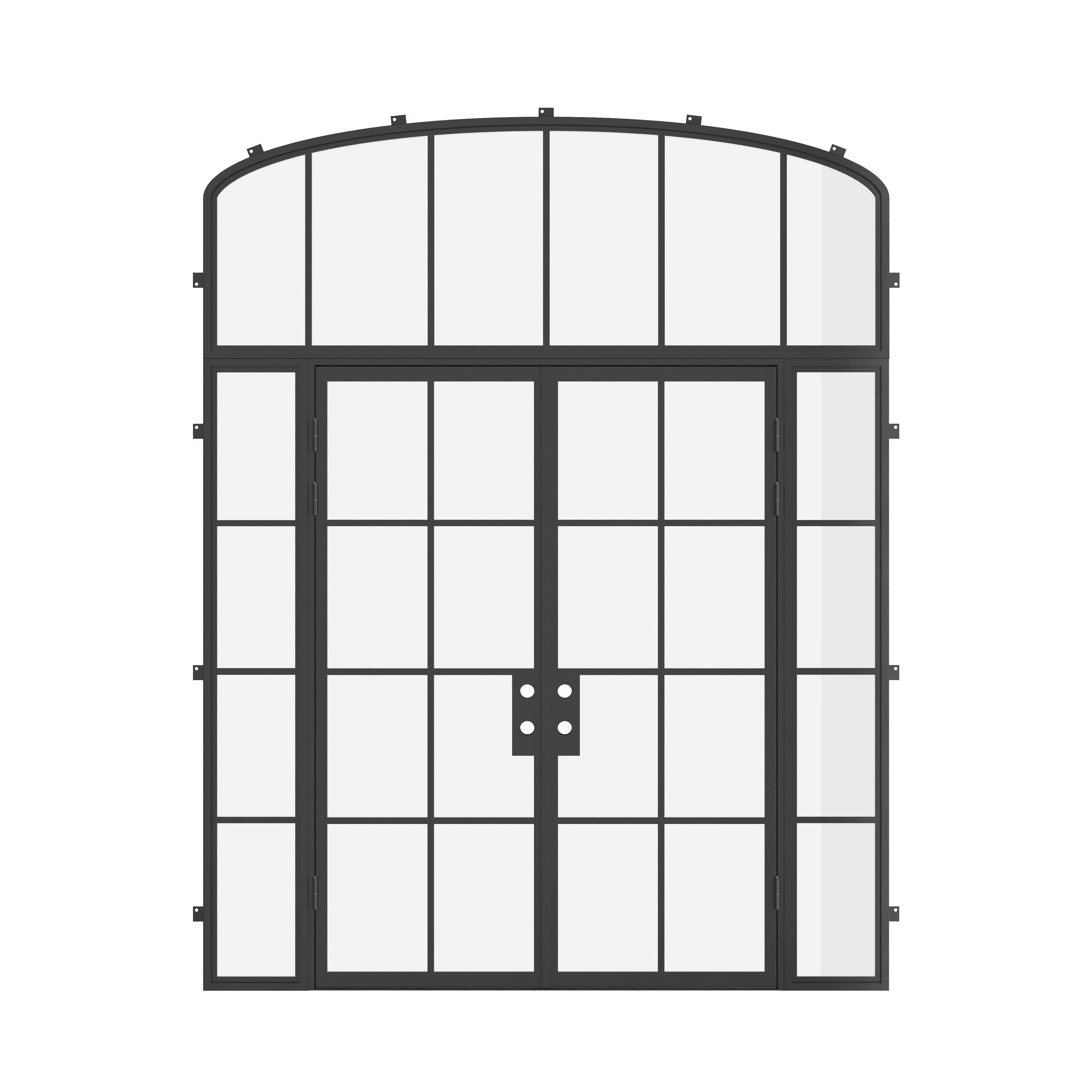 Air 5 double flat cold-rolled steel entry with sidelights and mini arch window