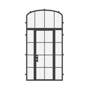 Air 5 single flat cold-rolled steel front door with sidelights and mini arch top