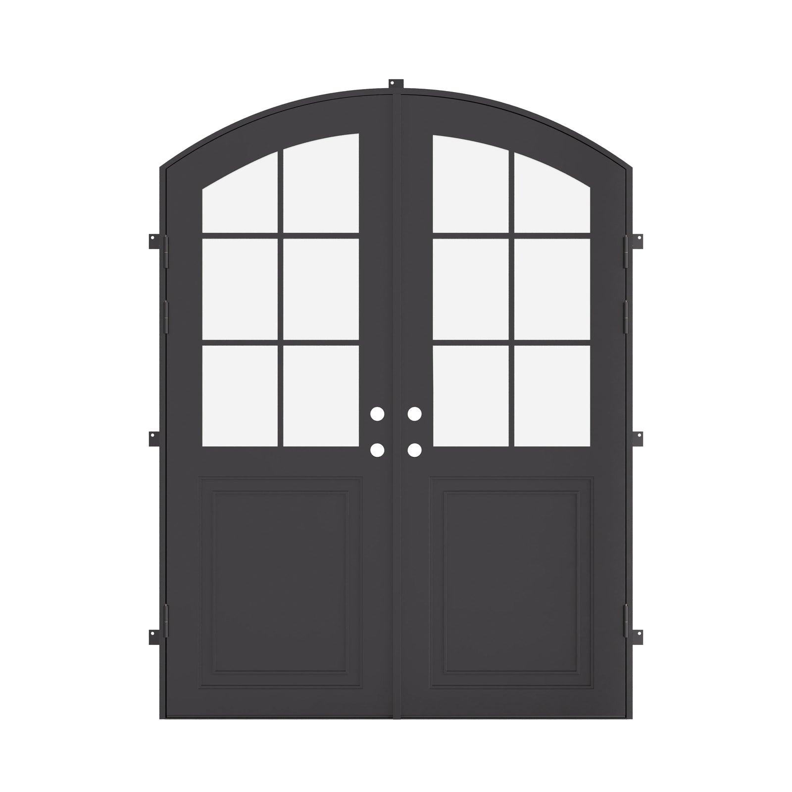 Air Getty double arch steel front doors, architectural exterior entry with symmetrical arches