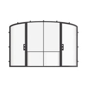 Luxury exterior steel double doors with center mini arch glass panel, galvanized steel frame with energy-efficient glazing