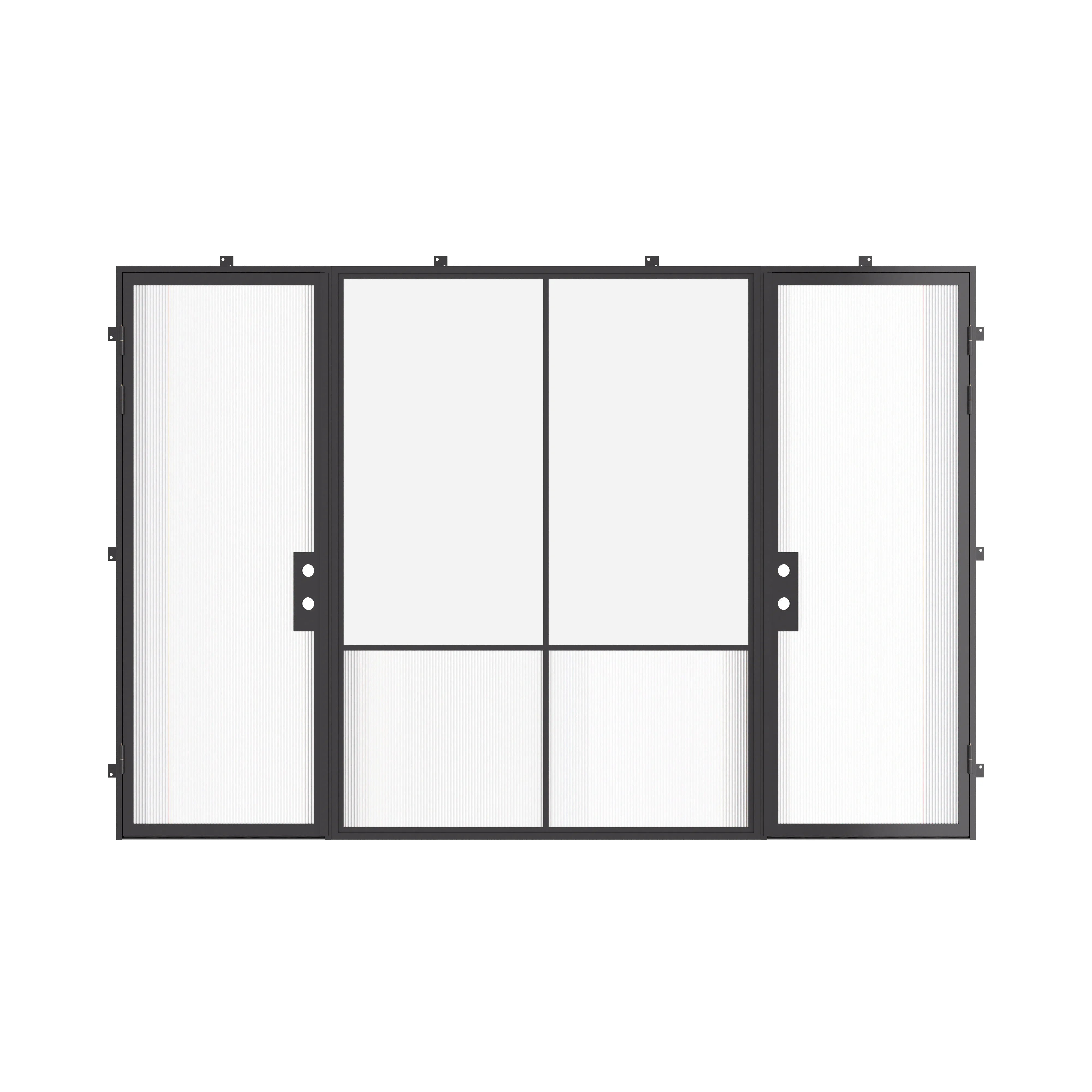 Luxury exterior steel entry doors with fixed center glass panel, galvanized steel frame with energy efficient glass