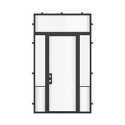 Air Grand thermal break steel front door with sidelights and flat transom window, galvanized exterior steel and energy-efficient Low-E glazing