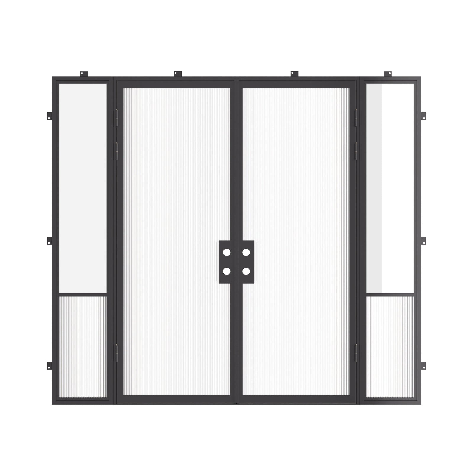 Architectural Air Grand double steel front door with sidelights, galvanized steel construction and tempered Low-E glass panels