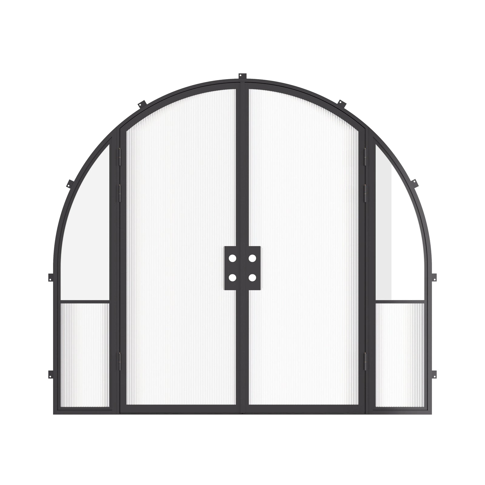 Luxury exterior steel entry doors with double full arches and side windows, galvanized steel frame with energy efficient glass