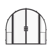 Luxury exterior steel entry doors with double full arches and side windows, galvanized steel frame with energy efficient glass