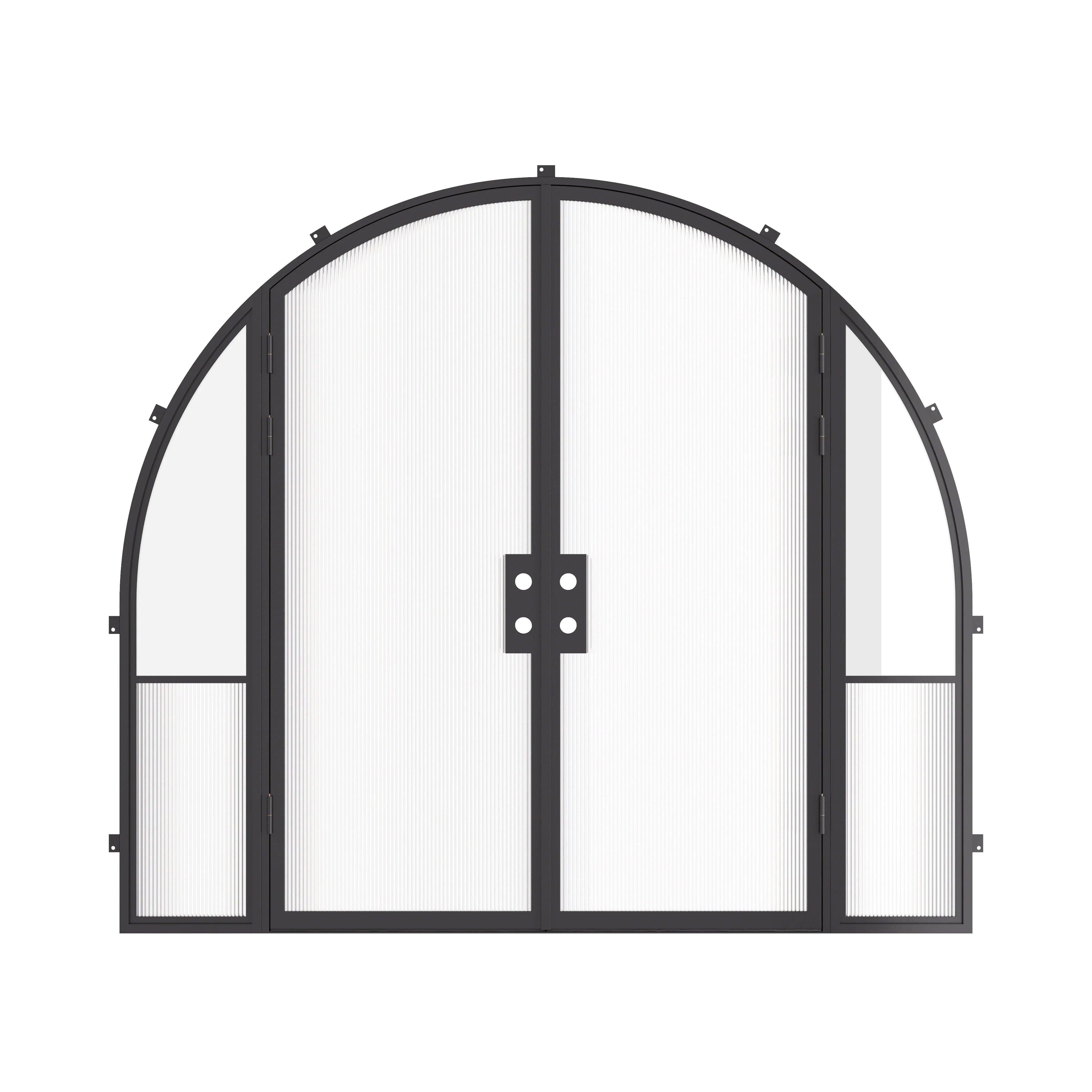 Luxury exterior steel entry doors with double full arches and side windows, galvanized steel frame with energy efficient glass