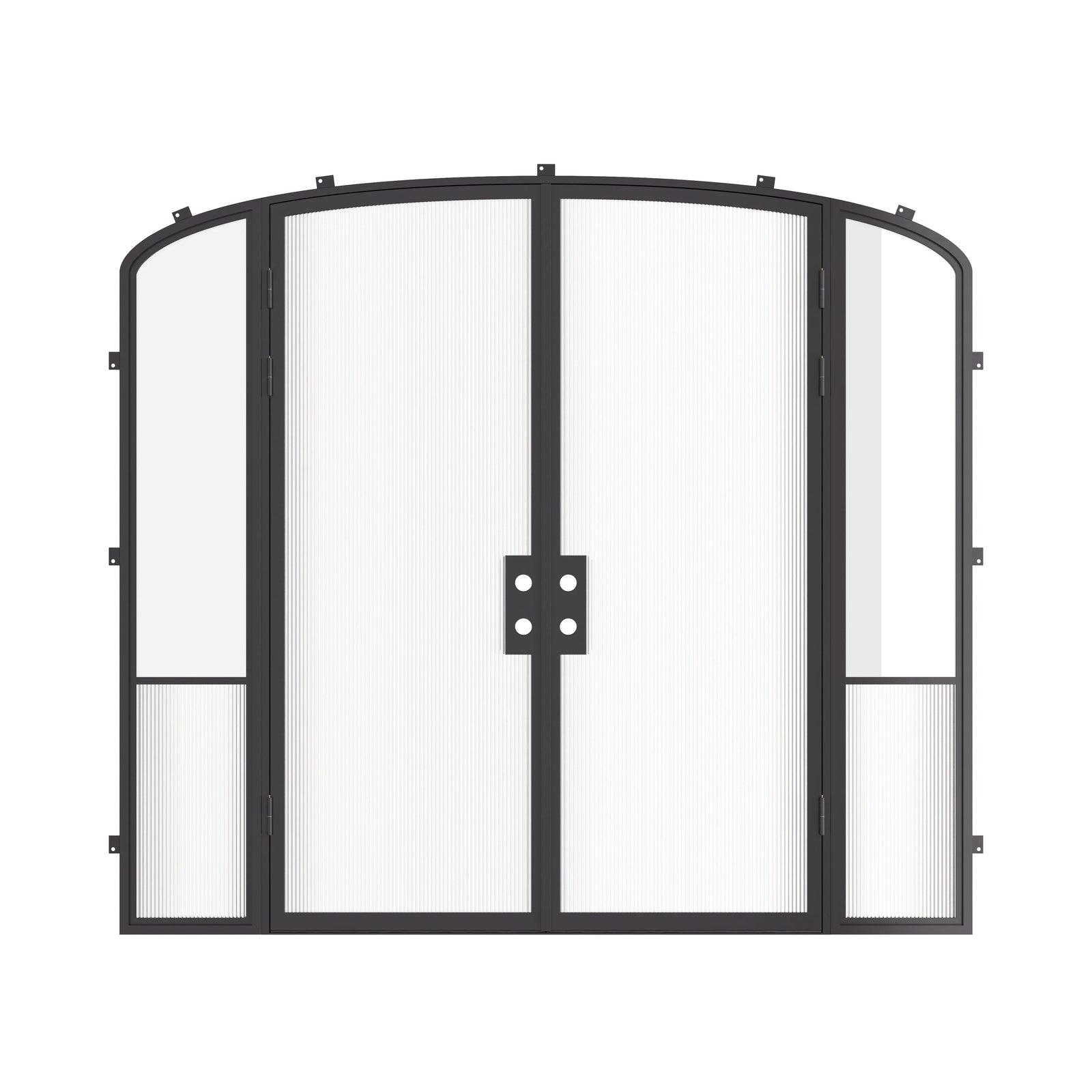 Luxury exterior steel double doors with mini arch tops and sidelights, galvanized steel frame with insulated glazing