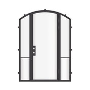 Luxury steel entry door with arch and side windows, galvanized steel frame with energy efficient glass panels