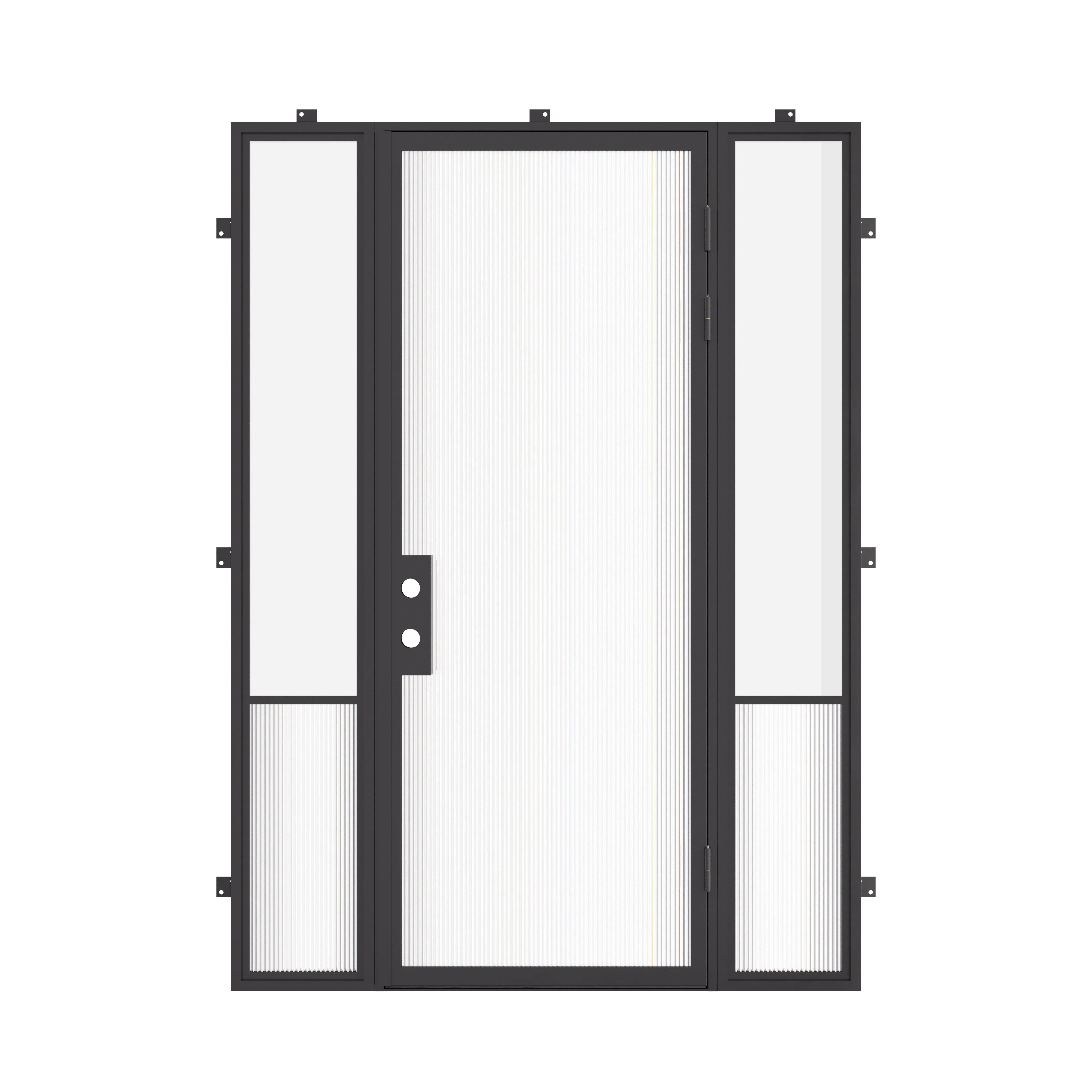 Luxury exterior steel front door with sidelights, galvanized steel frame with energy efficient glass