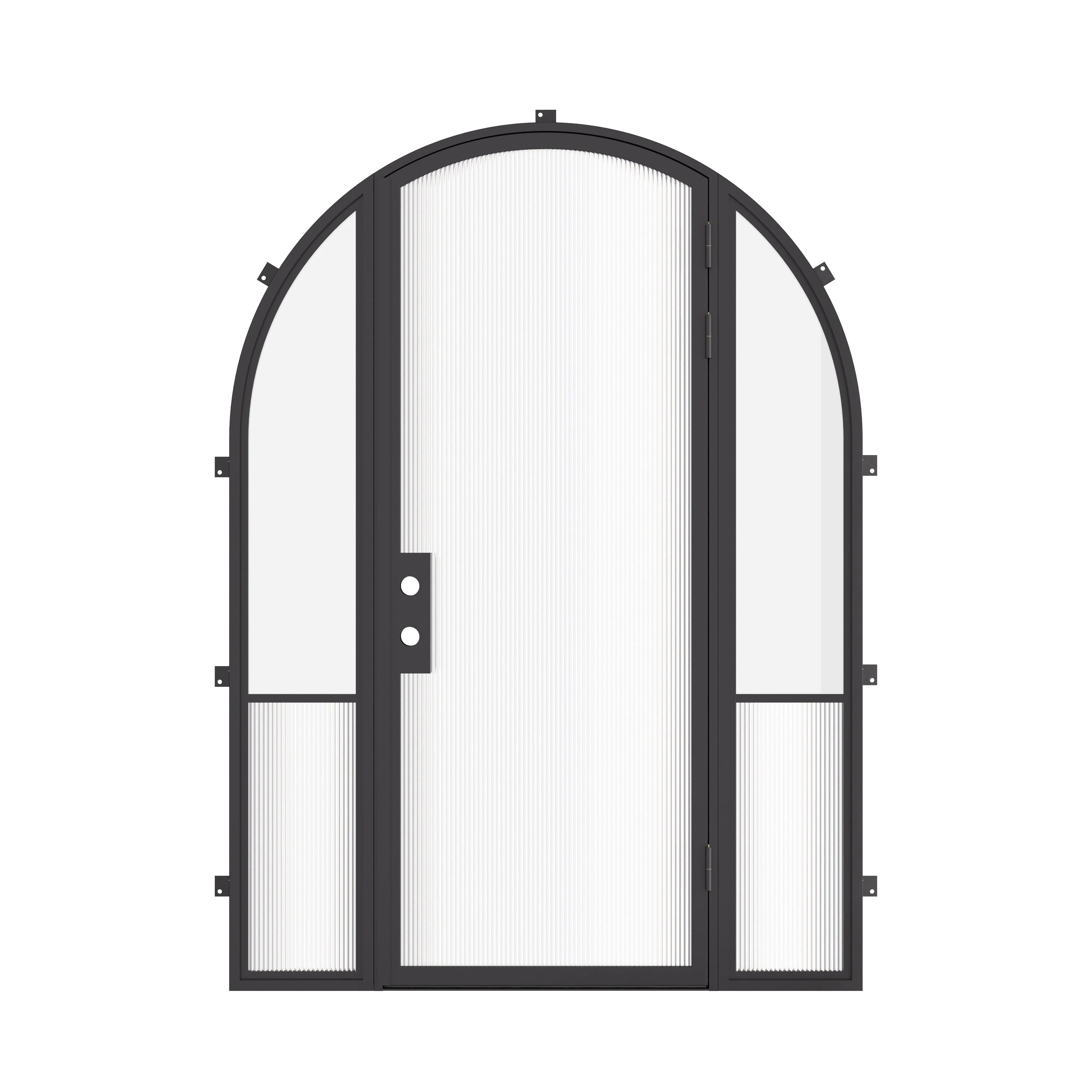 Luxury steel full arch front door with side windows, galvanized steel frame with energy efficient glazing