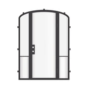 Luxury exterior steel entry door with mini arch top and sidelights, galvanized steel frame with energy efficient glass