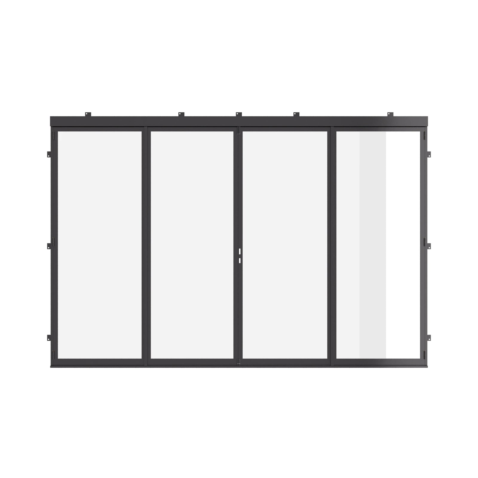 Center split thermal break folding steel door with narrow profiles.