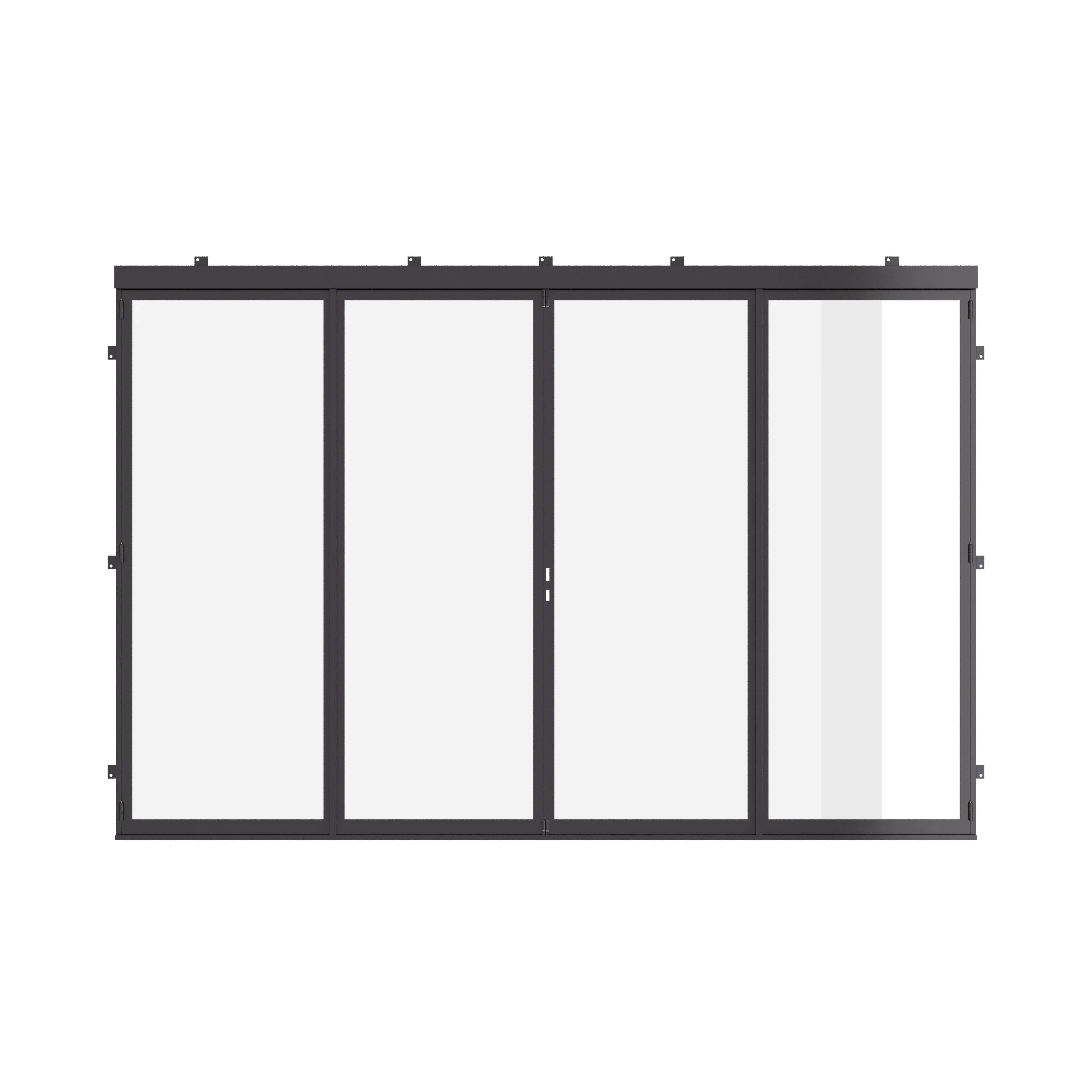 Center split thermal break folding steel door with narrow profiles.