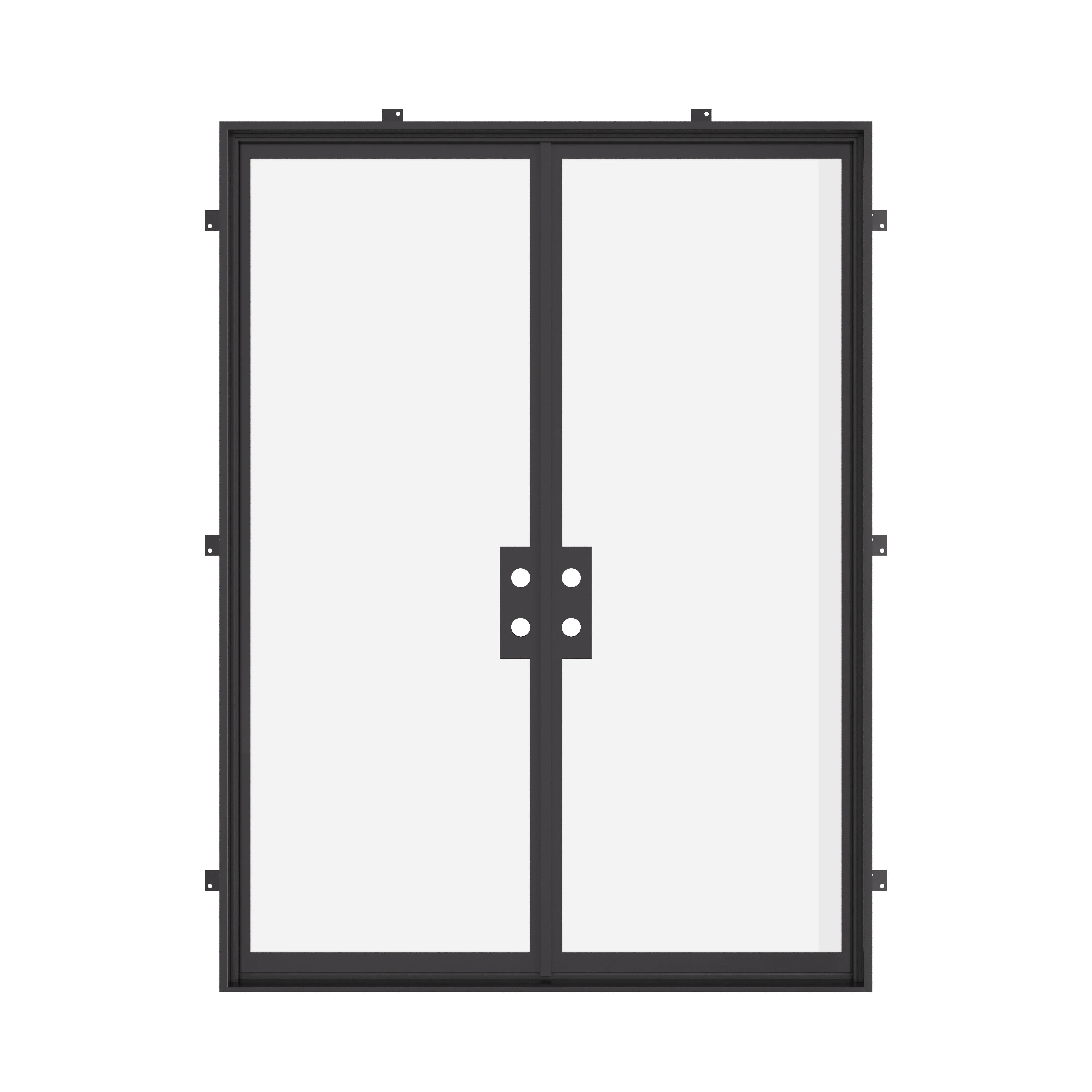 Modern double entry steel system with thermal performance glazing and narrow sightlines