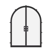 Statement double arch steel doorway with divided lites and climate-efficient construction