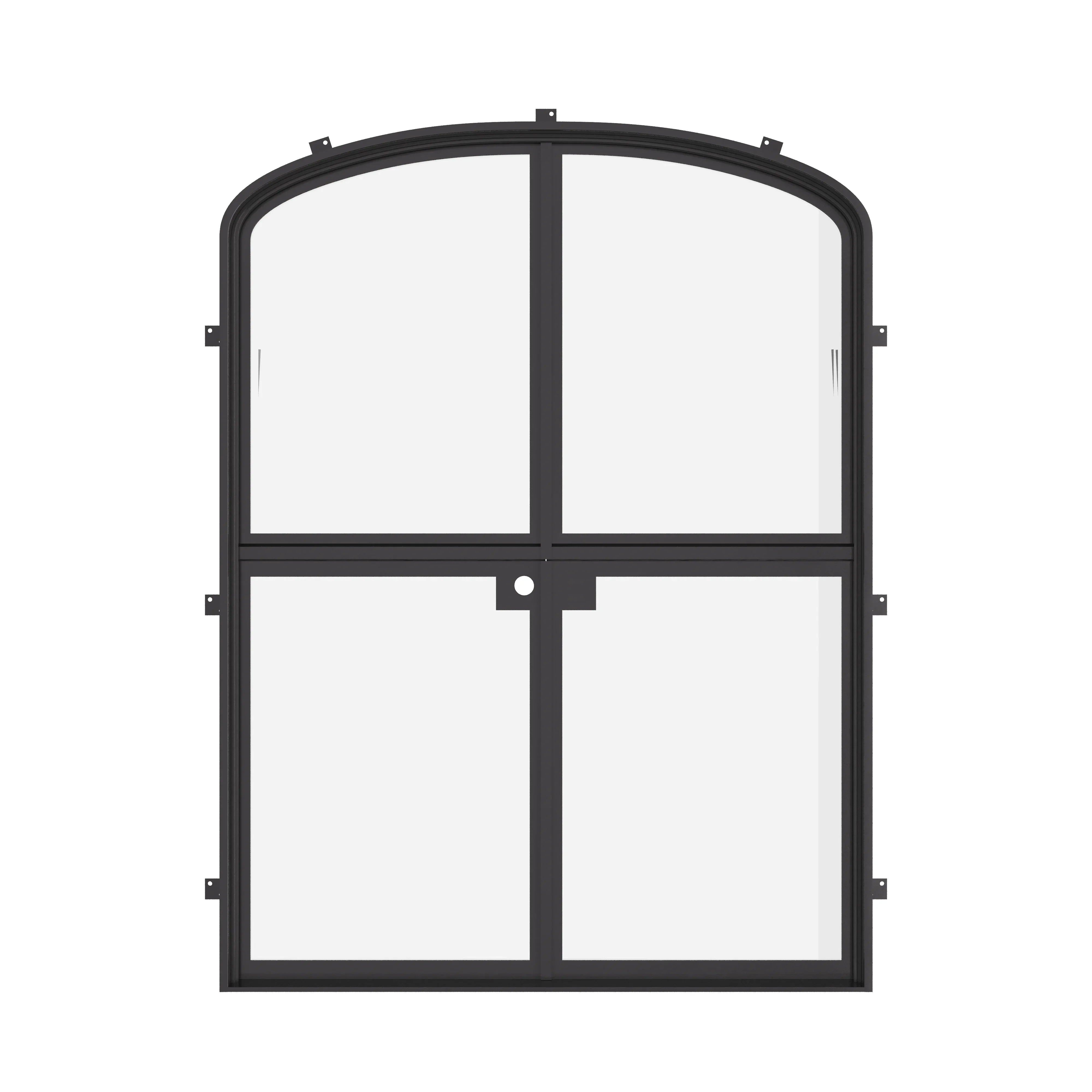 Cold-rolled double Dutch doors with arched lines.