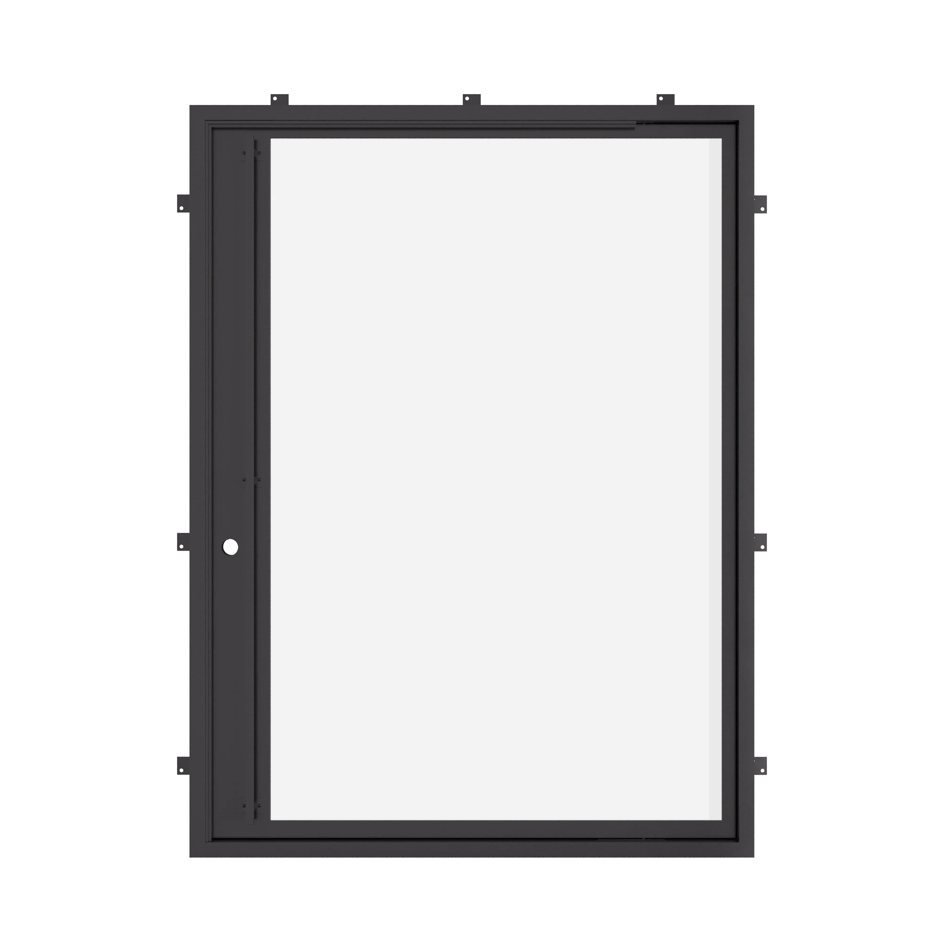 Oversized flat pivot steel door with clean, modern lines.