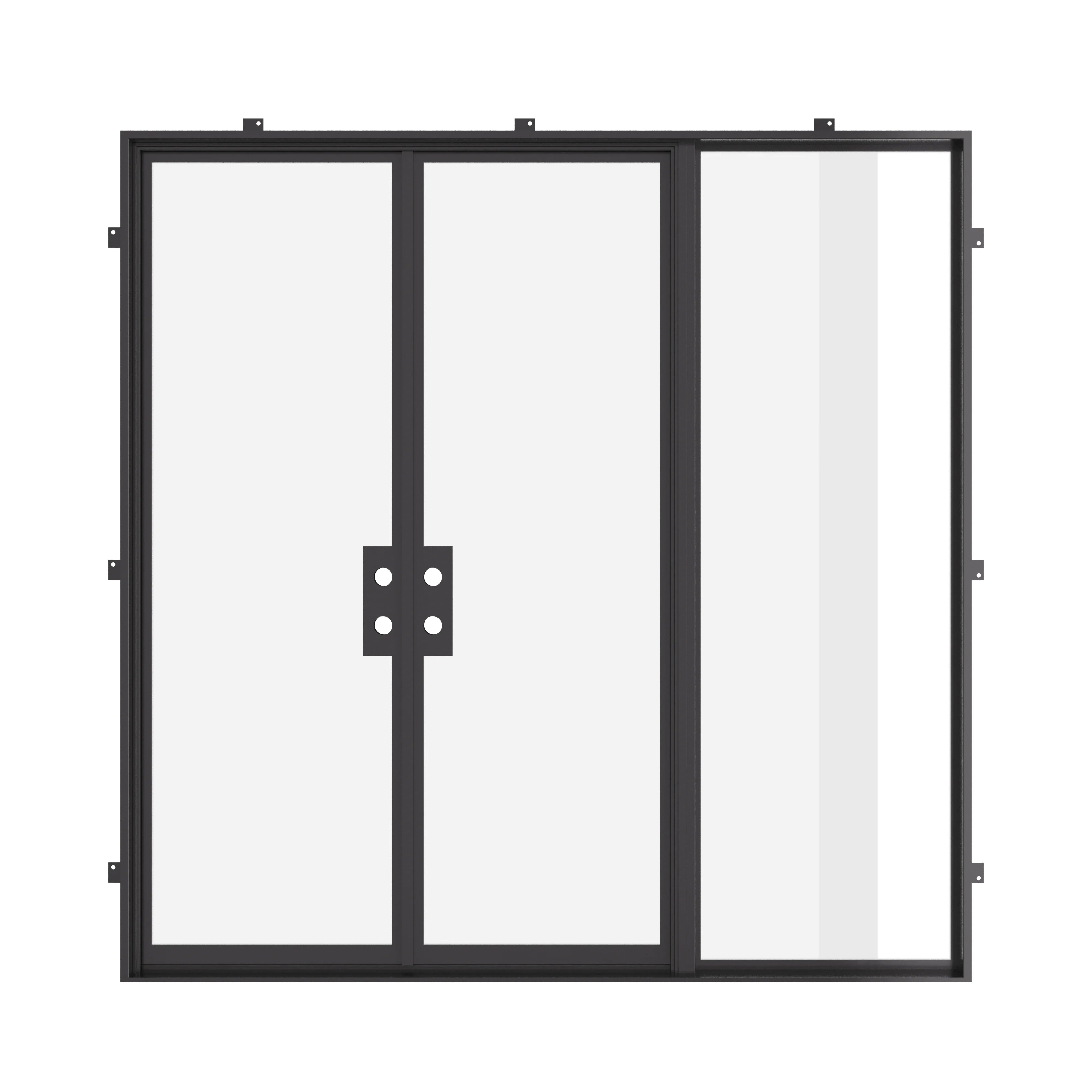 Cold-rolled double steel entry with glass sidelight.