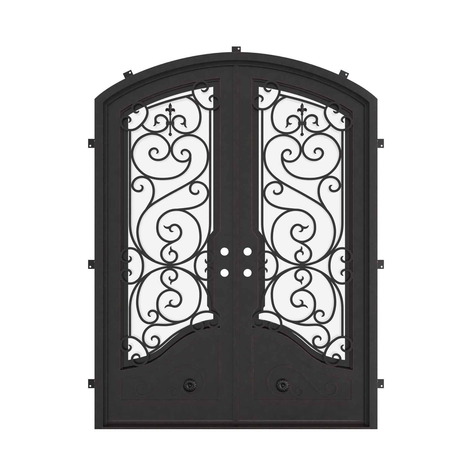 Beverly arched design double door in bronze shade with glass.
