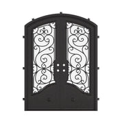 Beverly arched design double door in bronze shade with glass.