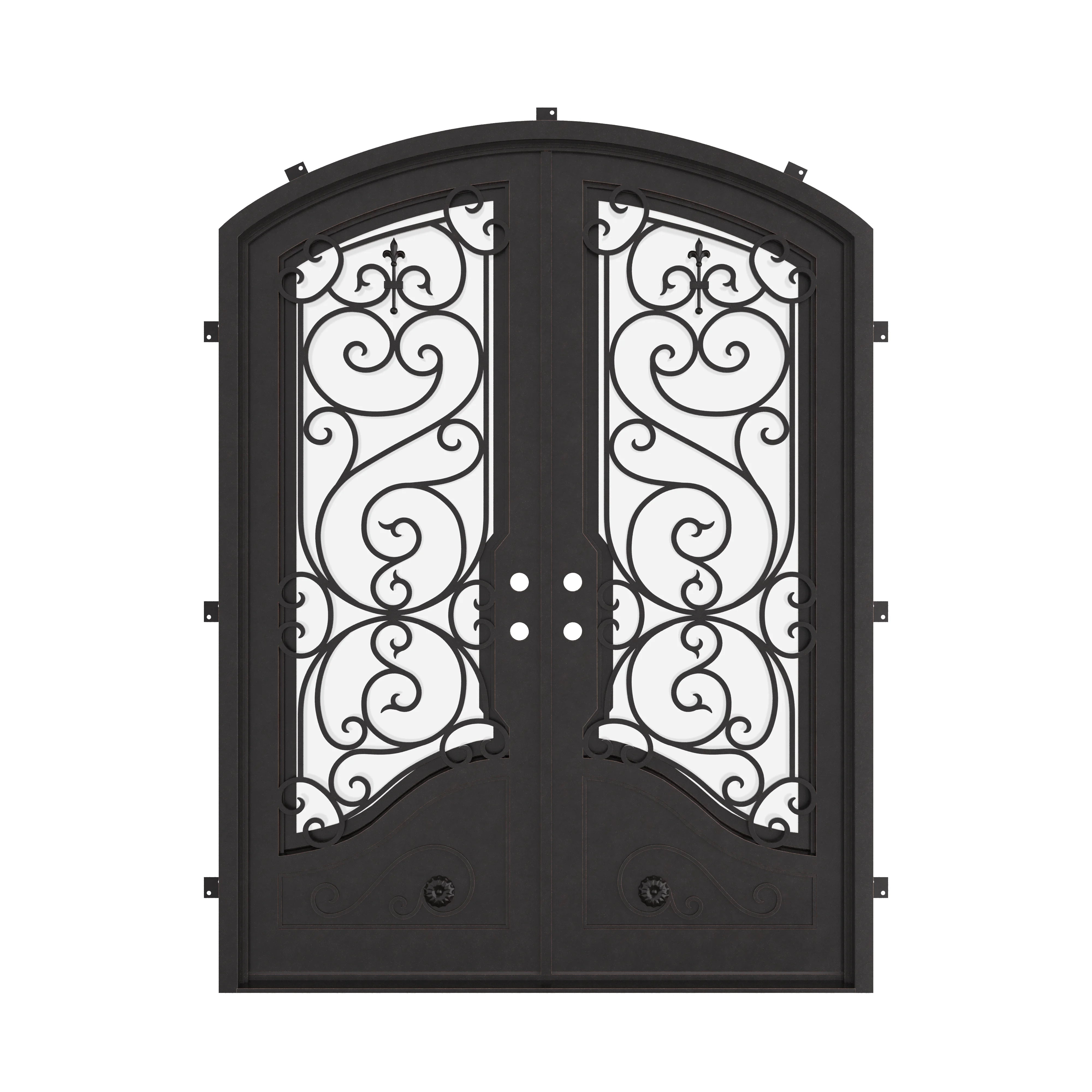 Beverly arched design double door in bronze shade with glass.