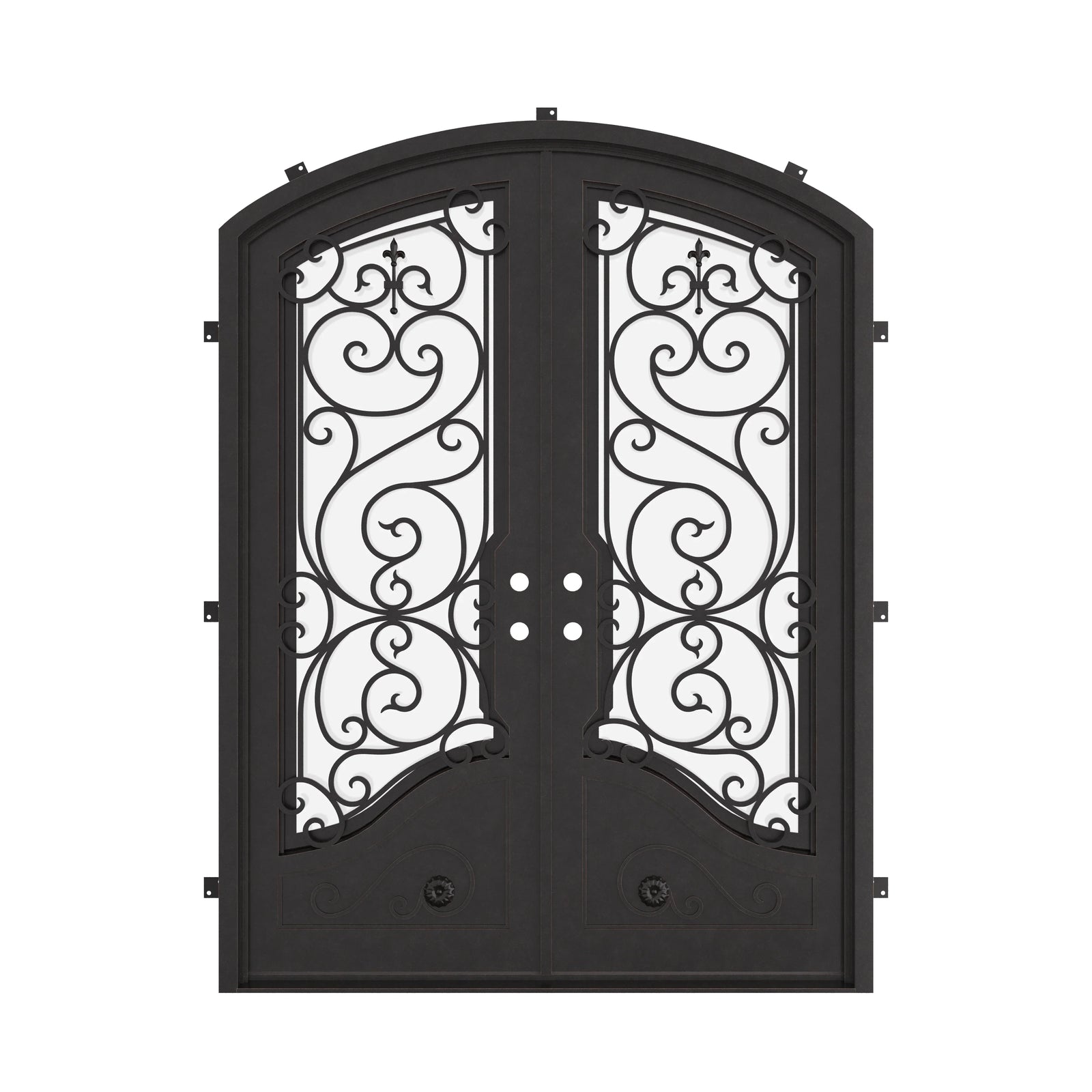 Beverly double entry door with glass and thermal barrier in black.