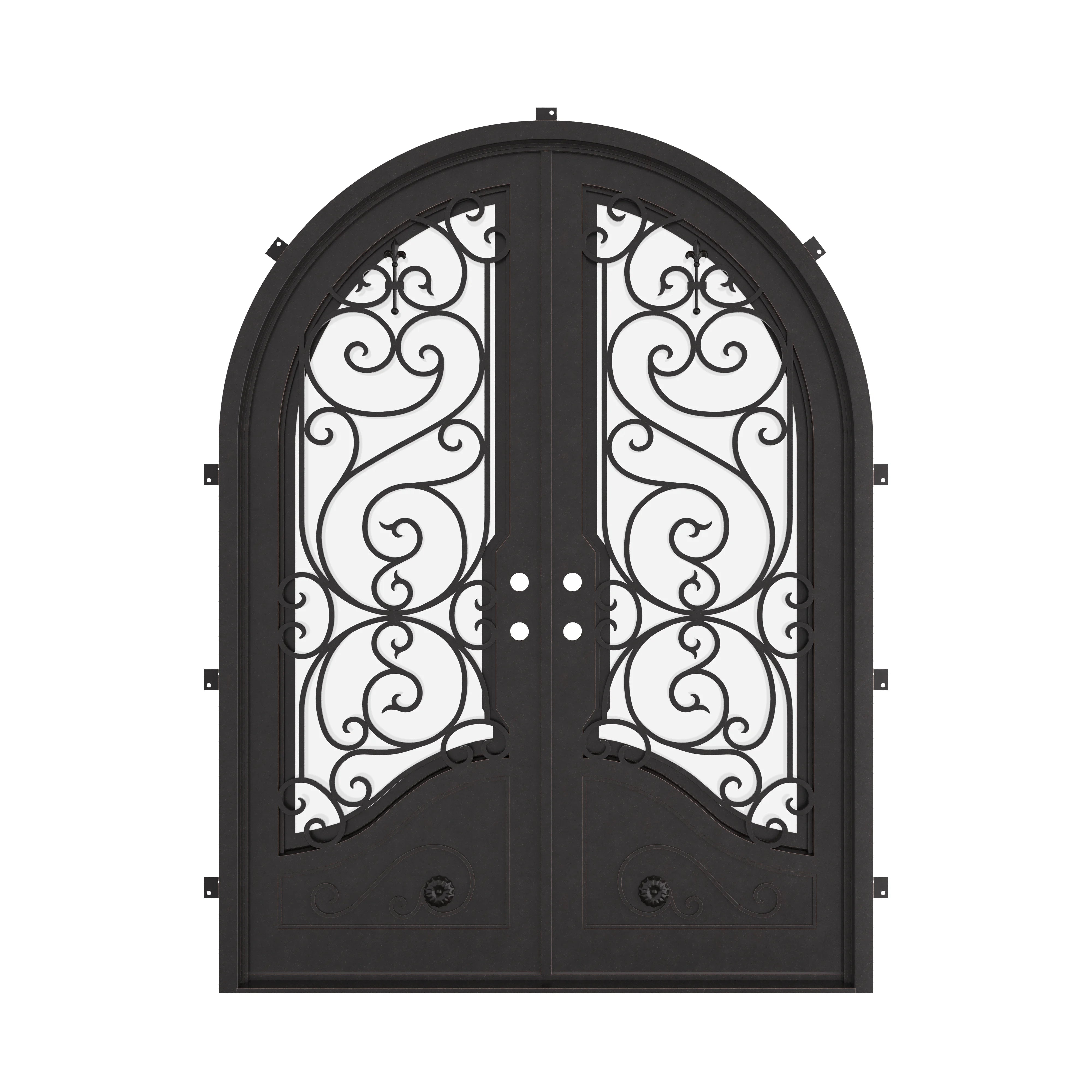 Beverly double full arch top french door with decorative metalwork and glass.
