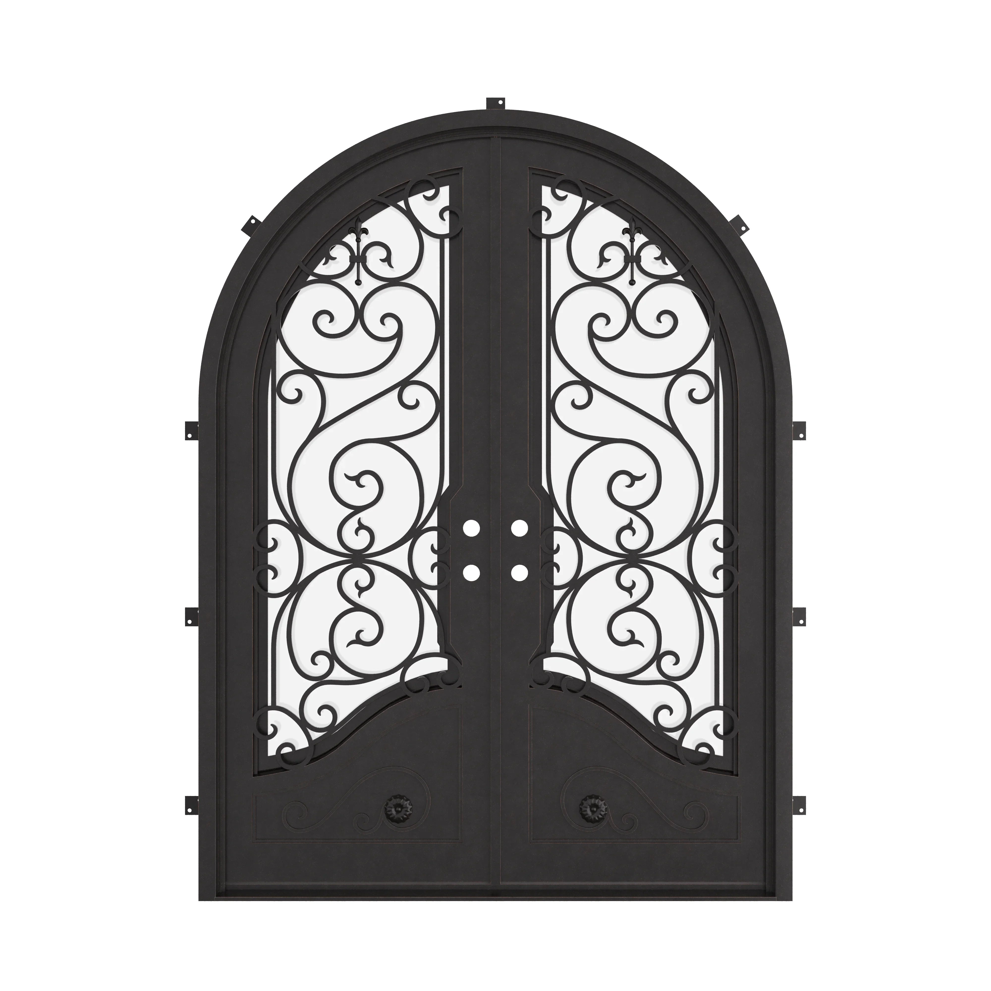 Beverly french full arch top door with thick double-pane glass in black color.