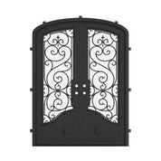 Beverly arch double entry door with glass in bronze shade.