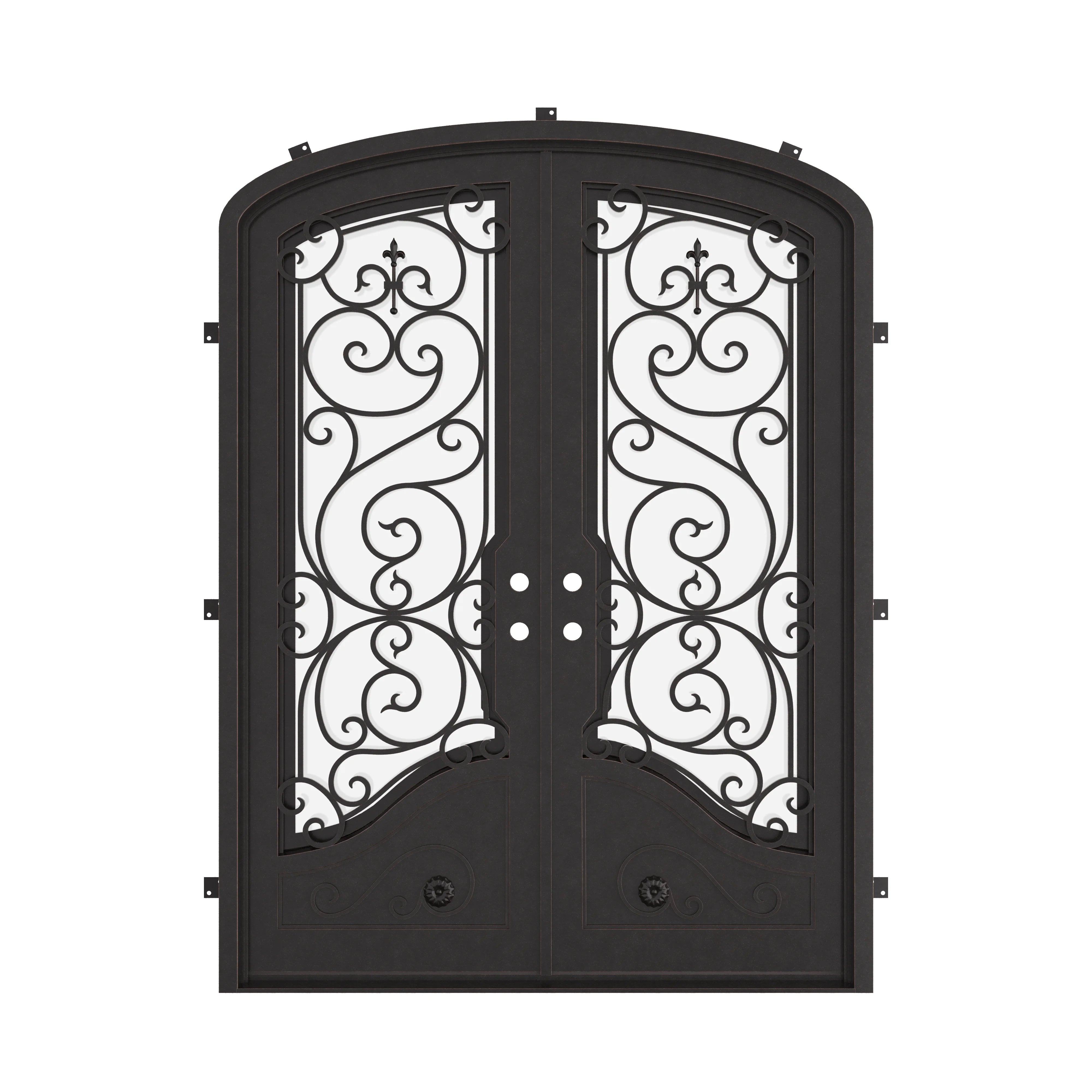 Beverly arch double entry door with glass in bronze shade.