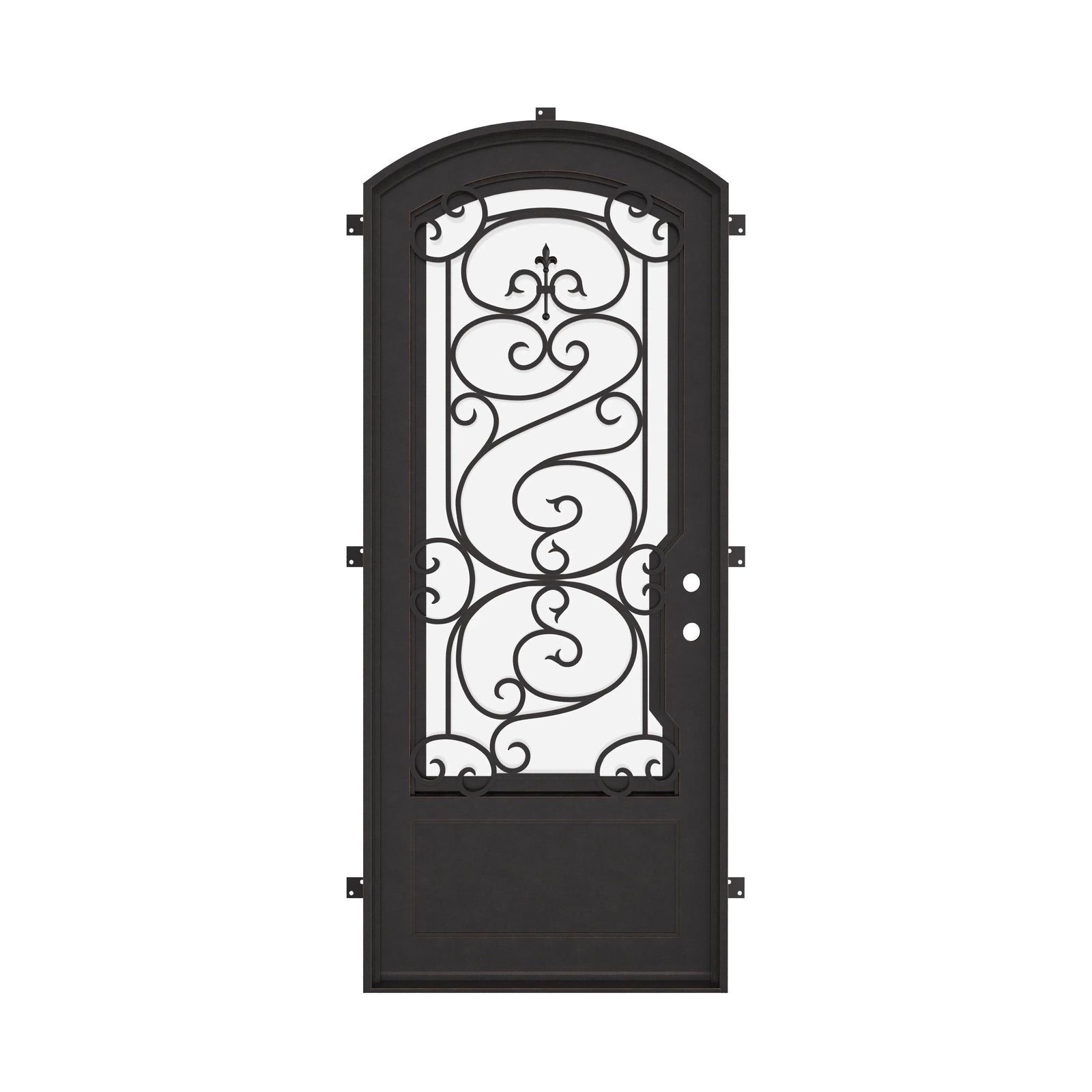 Beverly single entry door with thick glass and thermal barrier in bronze finish.