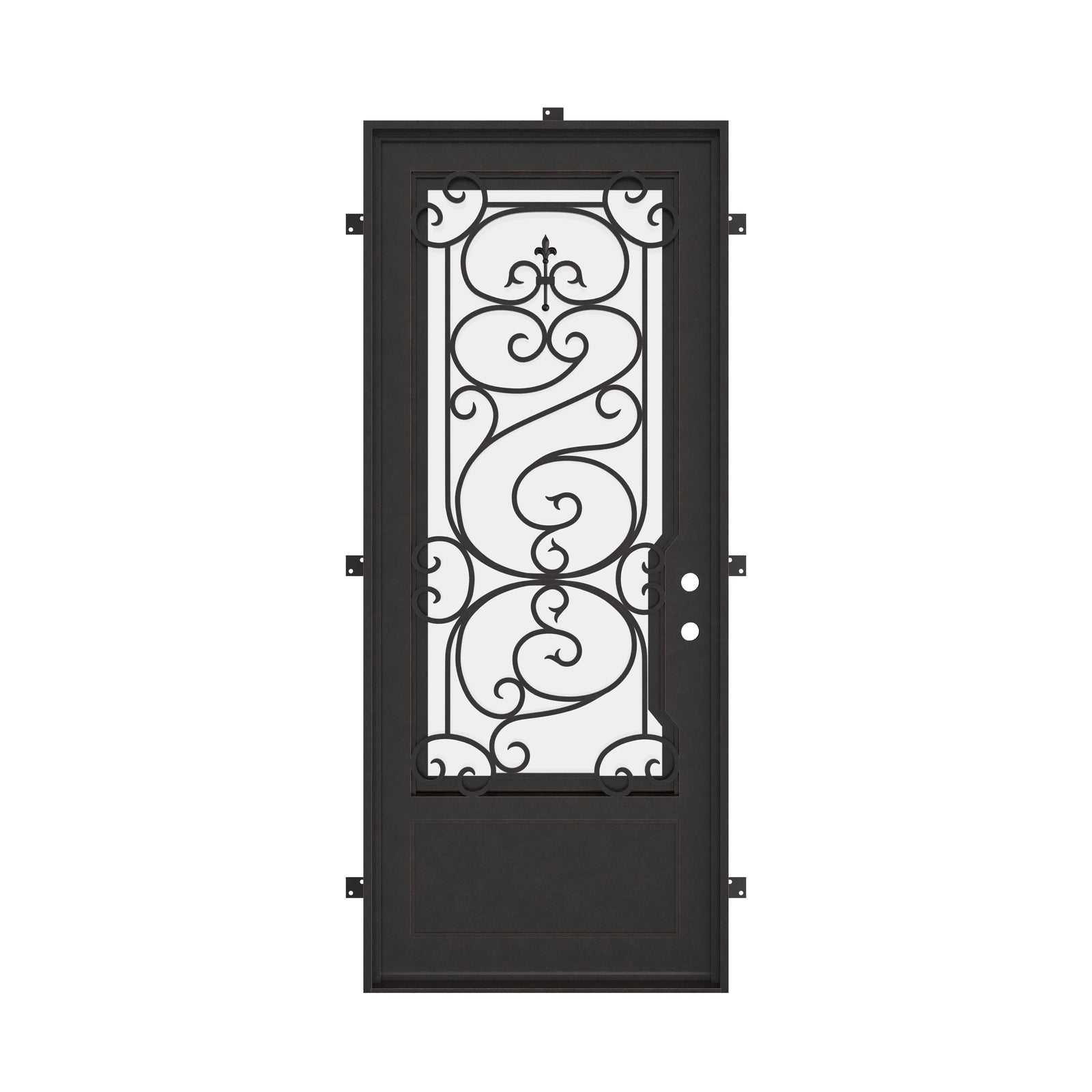 Beverly single flat metal entry door for cold weather in black color.