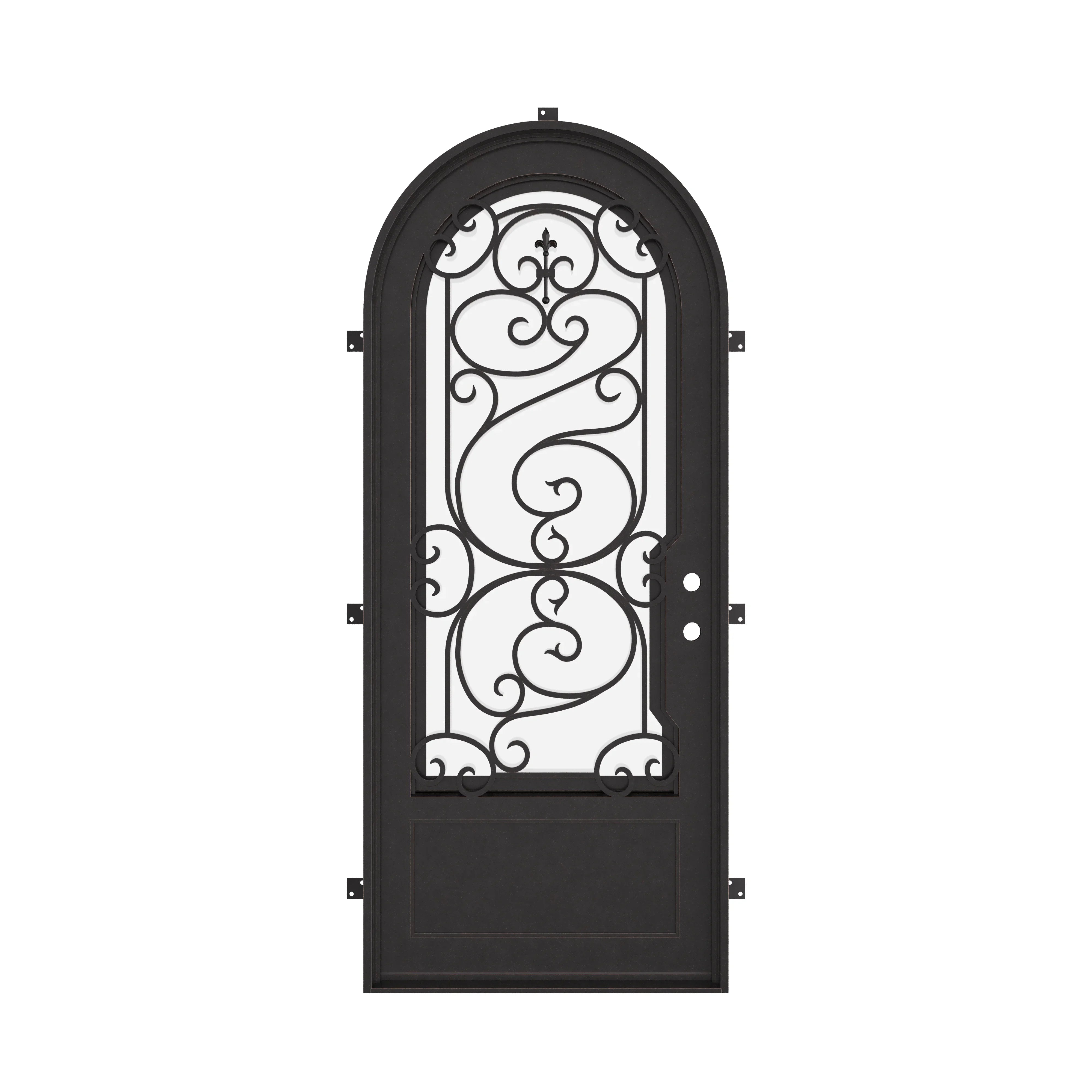 Beverly thermally broken single full arch metal entry door with tempered glass.