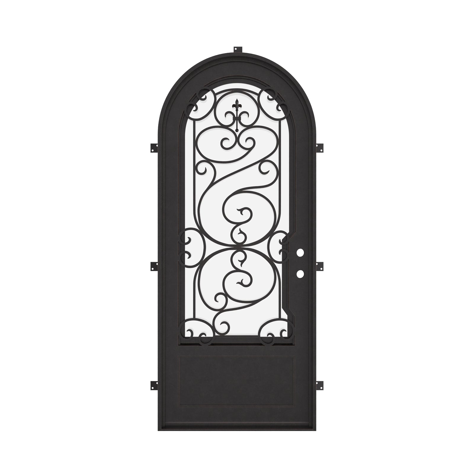 Beverly black exterior metal single round top door with thick double glass.
