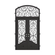 Beverly metal french door with curved top window in black color.