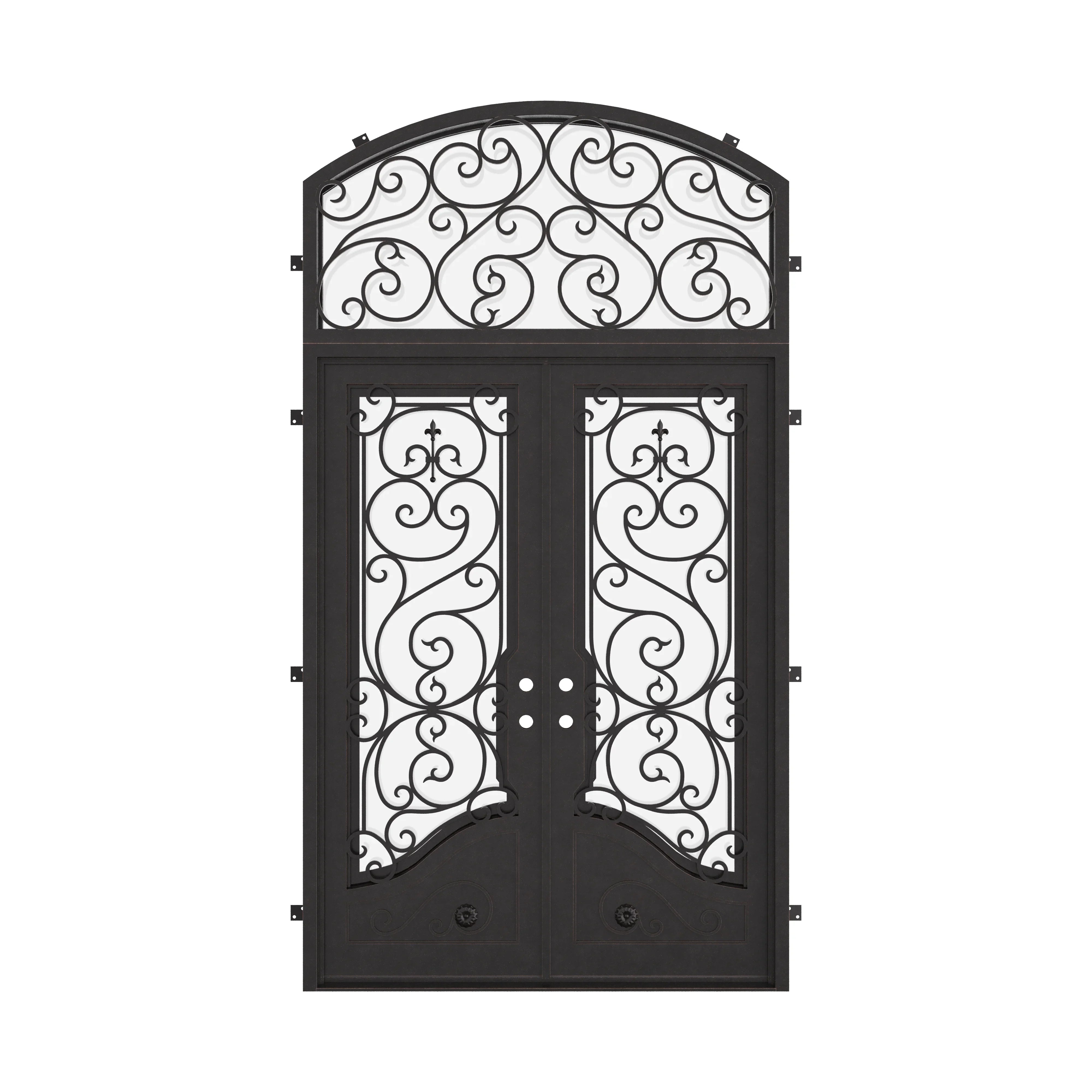 Beverly french door with curved top window in matte black.