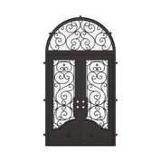 Beverly hinged french swing door for cold weather with full arch transom.