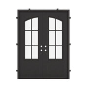 Bristol black wrought iron double flat hinged door with energy efficient glass.