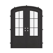 Bristol bronze color arched entry double door with glass windows.