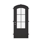 Bristol iron single door with efficient glass and thermal barrier.