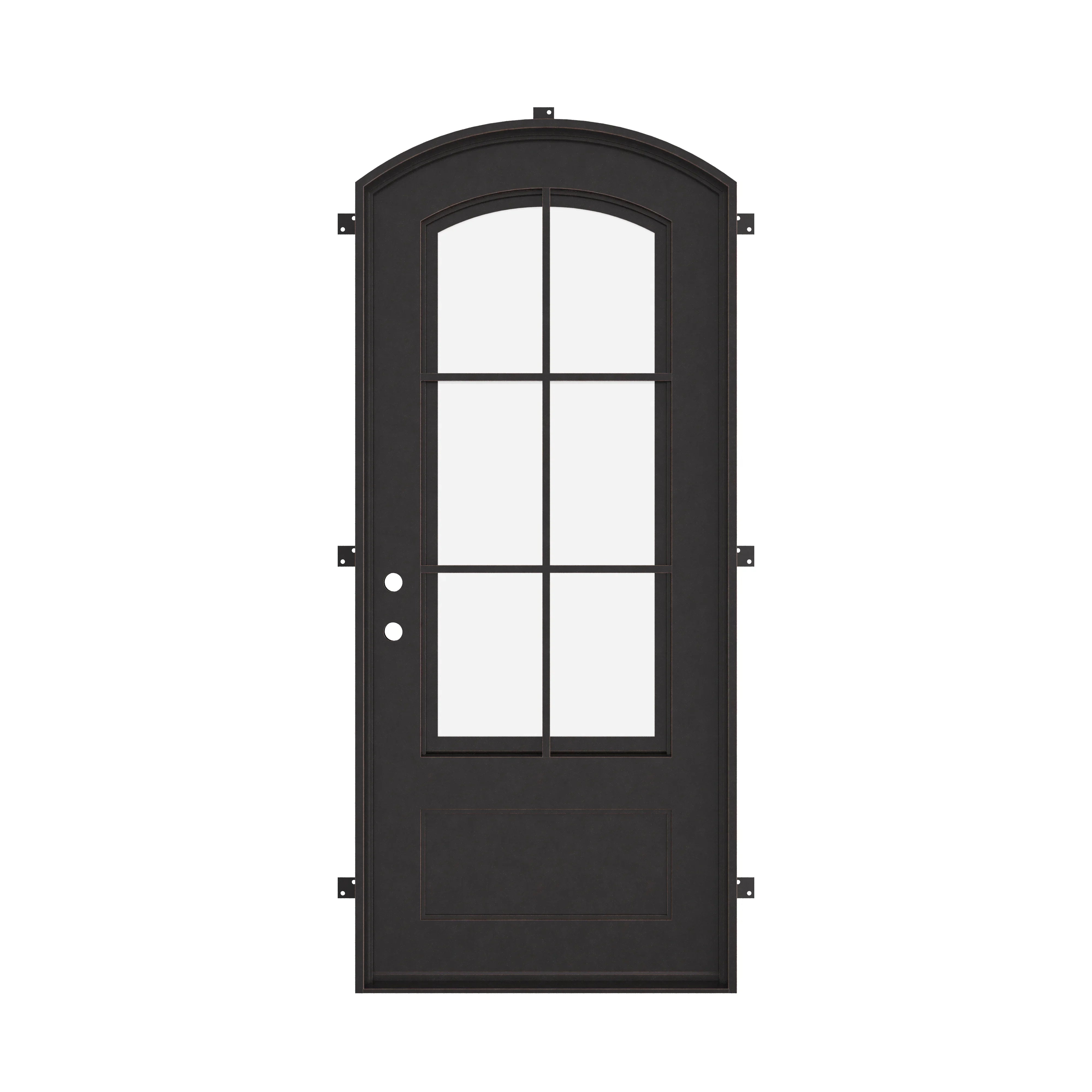 Bristol iron single door with efficient glass and thermal barrier.