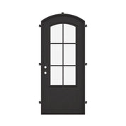 Bristol architectural black iron arch top door with double-pane glass.