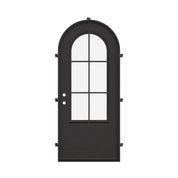 Bristol single round top door with ornate scrollwork and energy efficient glass in bronze color.