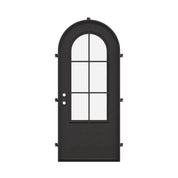 Bristol thermally broken radius top door with tempered glass in matte black.