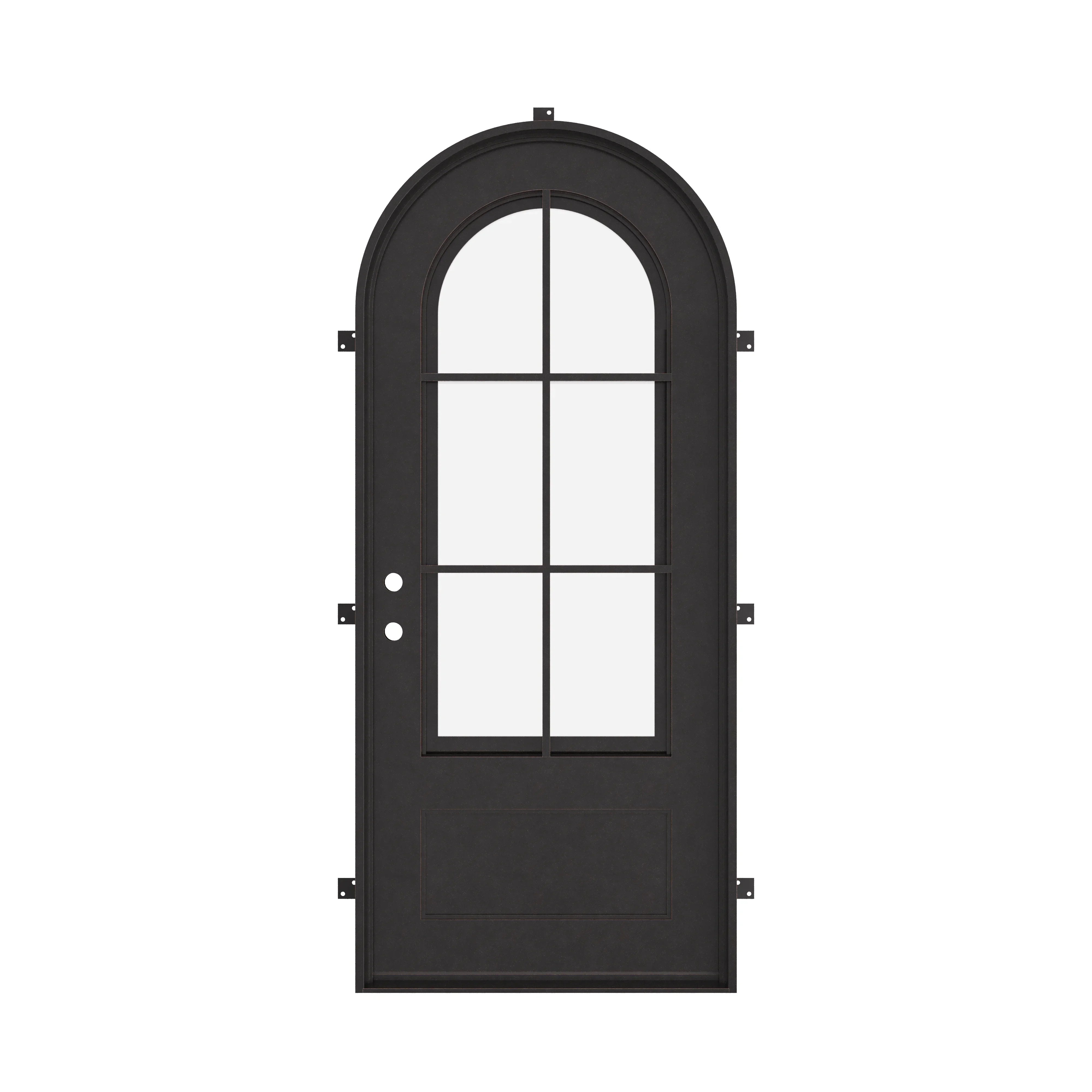 Bristol thermally broken radius top door with tempered glass in matte black.