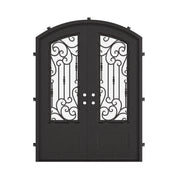 Golden Gate bronze color iron double door with arched style and efficient glass.