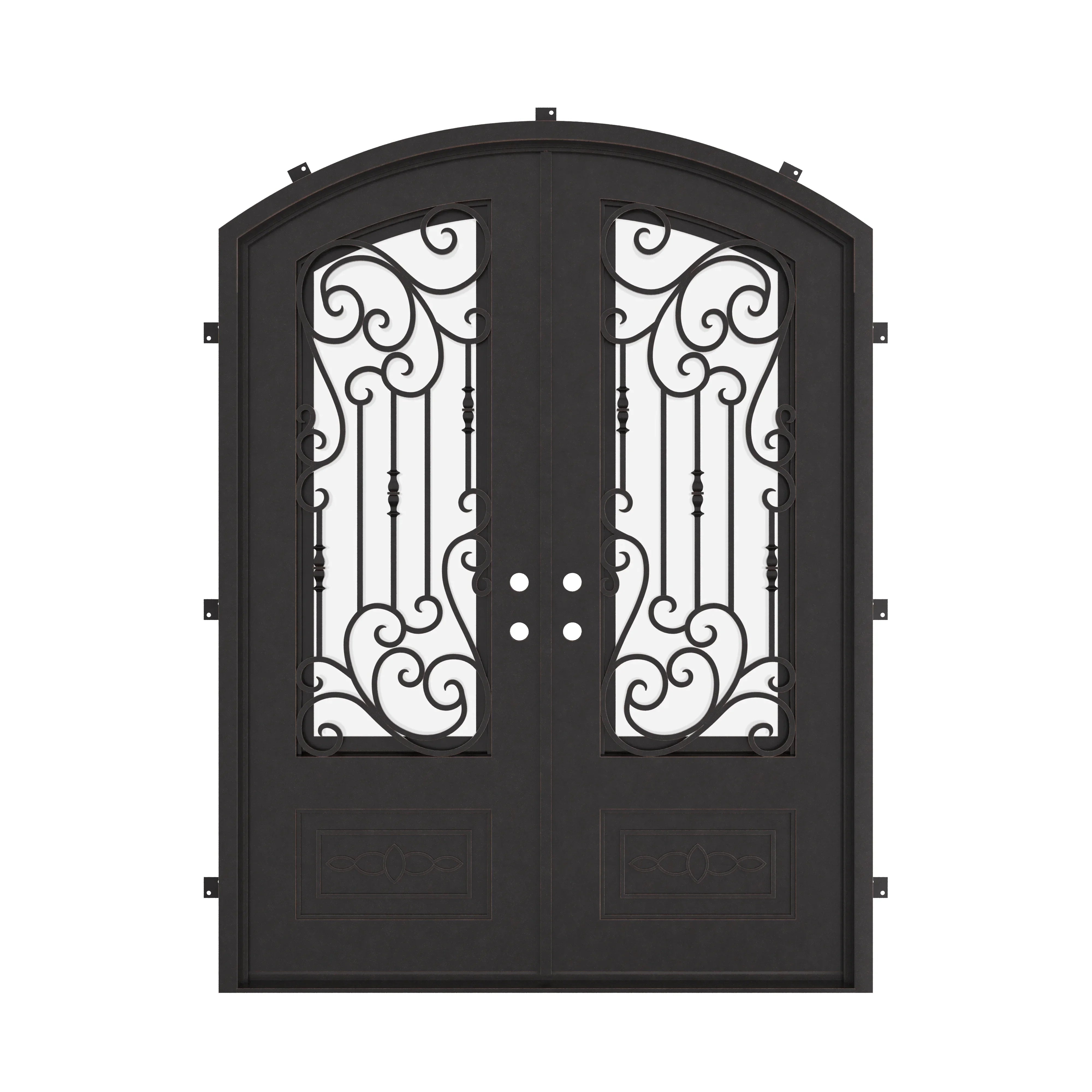 Golden Gate arch top metal entry door with thermal barrier and glass in bronze.