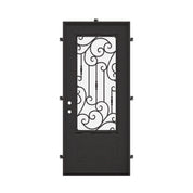 Golden Gate Single flat top door with dual-pane energy efficient glass and scrollwork.